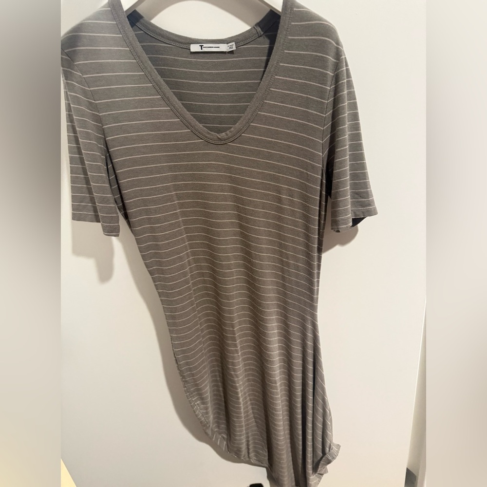 T by Alexander Wang Charcoal Striped V-Neck Tshirt/Dress